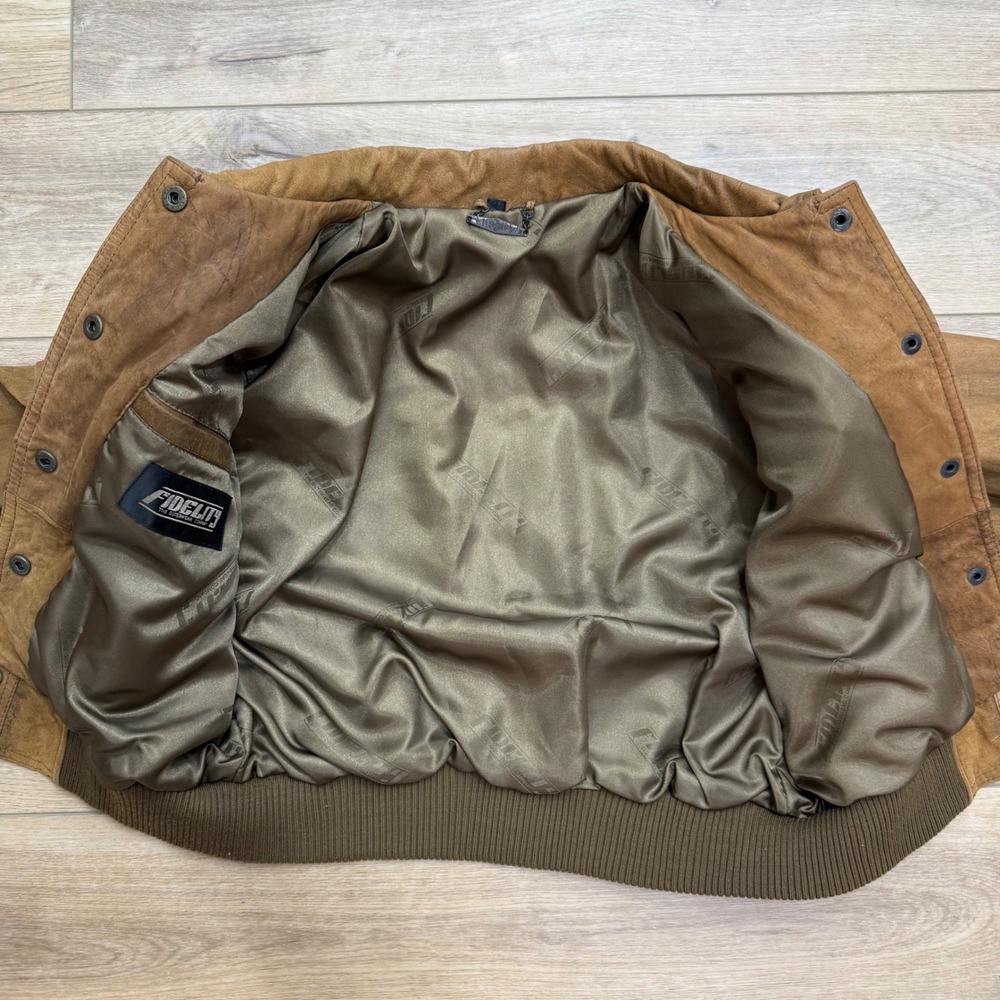 Vintage Fidelity Women's Brown Nubuck Suede Leather Bomber Jacket Distressed Med - Picture 7 of 13
